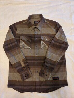 TROLL CO. Men's Otto Stripped Long Sleeve Pearl Snap Flannel Shirt Size Medium